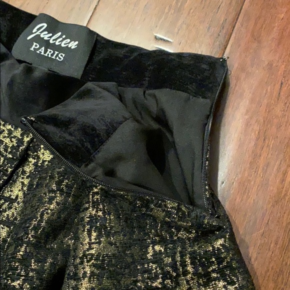 Julien Paris High Waisted Gold and Black Metallic Midi Skirt Velvet Band Size 2 - Picture 7 of 7